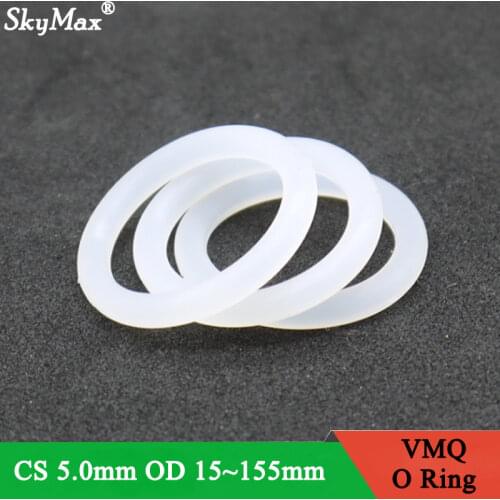 10pcs VMQ O Ring Seal Gasket CS 5mm OD 15 ~ 200mm Silicone Rubber Insulated Waterproof Washer Round Shape White Nontoxi