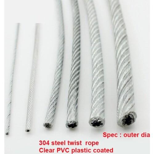 Clear PVC plastic coated steel rope SS304 0.6 0.8 1 1.2 1.5 2 3 4 5 6 8mm stranded wire twist hanger hooking string outdoor rope