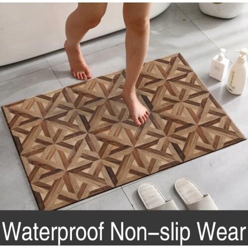 Waterproof Non-slip Wear Wood Grain Pattern Twill Tile Floor Stickers Vinyl Bathroom Kitchen Wall Sticker Home Decor Art Poster