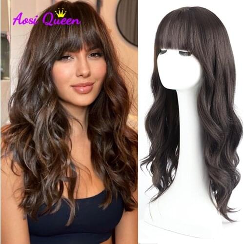 High temperature hair Long Black Wigs Cosplay Body Wave Synthetic Wigs with Full Bangs For White/Black Women Brazilian American