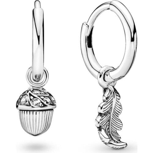 Authentic 925 Sterling Silver Acorn & Leaf Fashion Stud Earrings For Pandora Women Bead Charm Gift DIY Jewelry
