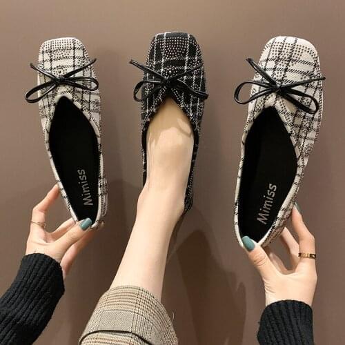 Womens flat single shoes female 2020 new autumn bow square head casual shoes fashion wild peas shoes Feminino Zapatillas W33-81