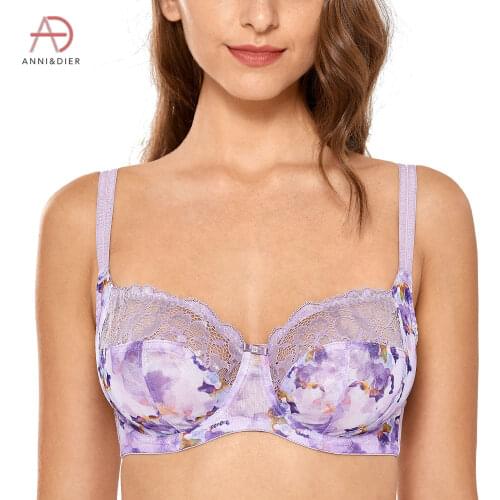 Womens Floral Lace Full Coverage Non Padded Underwire Balconette Bra Plus Size