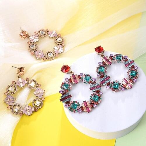 Ztech New Design Round Metal Pendant With Colorful Crystal Rhinestone Dangle Drop Earrings High-Quality Accessories For Women