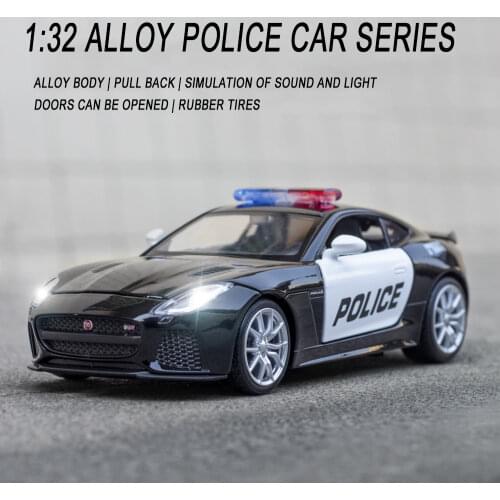 1:32 Diecast Alloy Police Car Model Jaguar F-type Black Miniature Metal Vehicle Gifts Collection for Children Hot Christmas Toys