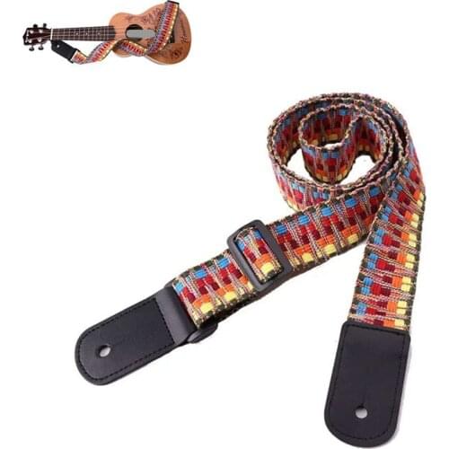 1pcs Colorful Adjustable Guitar Ukulele Strap Leather National Style Strong Back Straps Strings Instruments Accessories