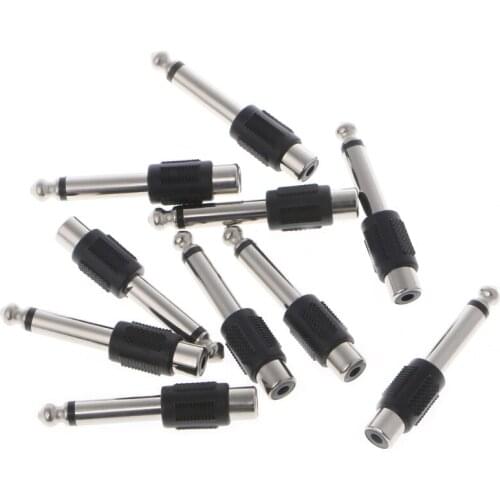 10 Pcs RCA Female Jack To 6.35mm 1/4" Male Mono Plug Adapter Connector New