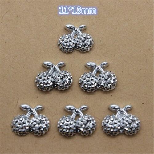 100PCS 11*13mm Sliver Bling Resin Rhinestone Fruit Cherry Appliques/Wedding Craft Decoration DIY