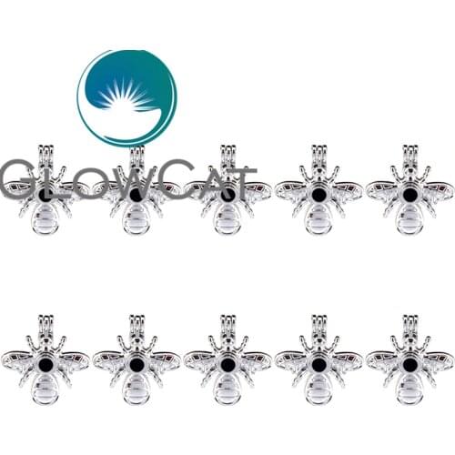 10x K547 Flying Insect Bee Beads Cage Pendant Jewelry Making Essential Oil Diffuser Locket For Oyster Pearl