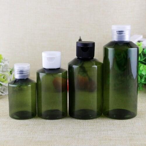 2/12pcs 50ml 100ml 150ml 200ml Empty Makeup Green Plastic Cosmetic Toner/ Shampoo Bottle with Black/White/Clear Flip Cover Lid