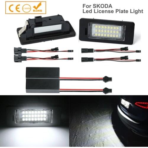 2Pcs Car-Styling Error Free LED Number License Plate Lights Lamp For Skoda Fabia MK2 MK3 Kodiaq Octavia Rapid Superb Yeti Superb