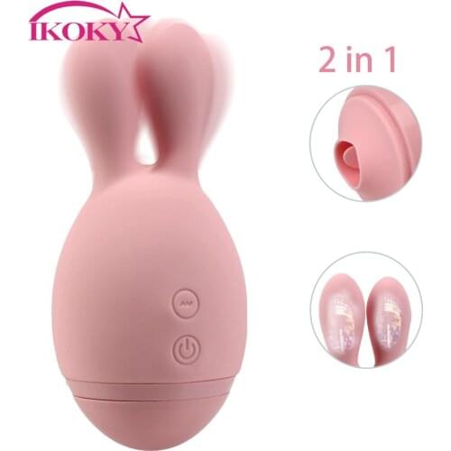 2 in 1 Female Masturbator Nipple Vagina Massage Rabbit Vibrators Powerful Clitoris Stimulator Tongue Licking Vibrator