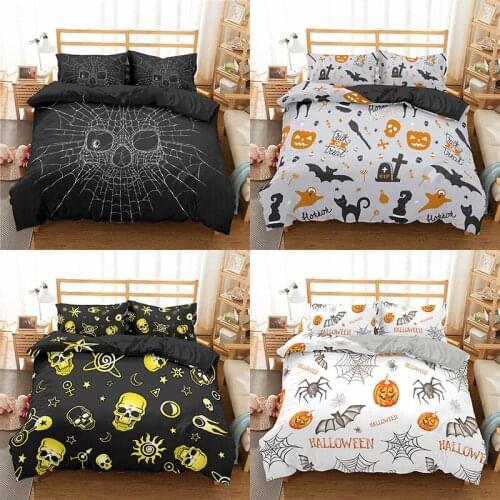 3D HD Digital Printing Quilt Cover Halloween Decoration Bedding Set Skull Pumpkin Quilt Cover Pillow Case Soft Silky Bedding Set
