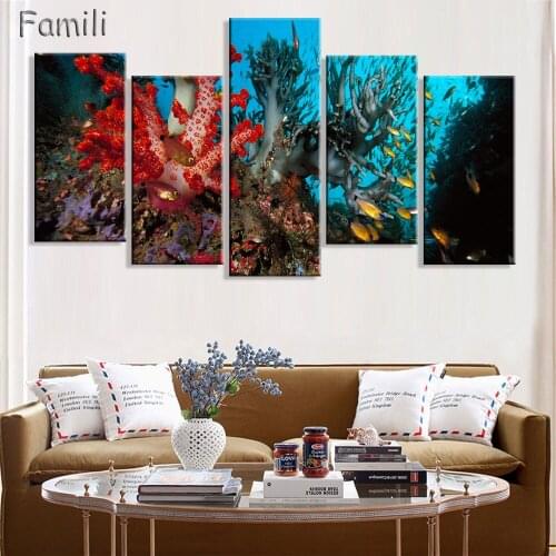 5Pcs/Set canvas fabric poster Fish tropical underwater animal world sealife ocean living room home modern decoration,canvas art