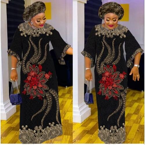 African Dresses for Women 2021 Summer Long Maxi Dress African Clothes Dashiki Hollow Out Robe Africaine Femme With Scarf