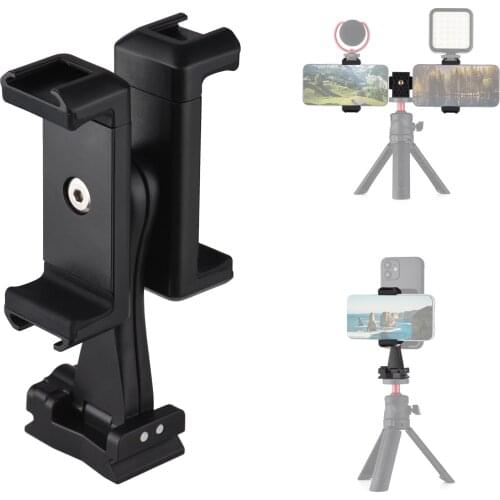 Andoer AD-04 Universal Phone Tripod Mount with Dual Phone Holders Vertical Horizontal Phone Clamp 4 Cold Shoe Mount for phone
