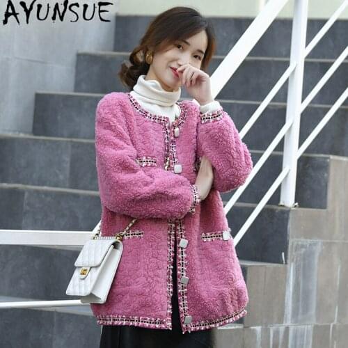 AYUNSUE Winter Womens Fur Coat Autumn 2021 100% Real Sheep Shearling Coats Female Short Light Wool Jackets Manteau Femme Gxy204
