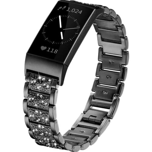 Bling Band For Fitbit Charge 3 SE Watch Strap Rhinestone Stainless Steel Bracelet For Fitbit Charge 4 / 3 / 3 SE Watchbands