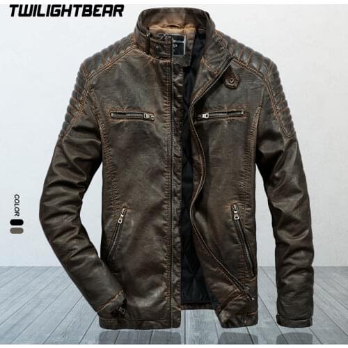 Brand Mens Leather Jacket Male Vintage Bike Coat Stand Collar Slim Fat PU Leather Motorcycle Jacket Men Clothing AY06