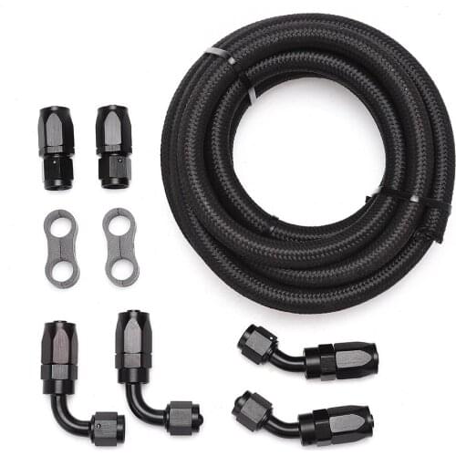 RJSPHH 6AN Black Nylon Braided Hose FUEL 10FT -6AN Nylon Braided for 3/8" Tube Size+ 6pcs AN6 Fitting Adapter Kit + 2pcs Hose Se