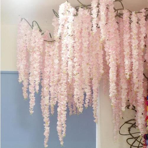 2.2M Artificial Cherry Blossom Flower Vine Home Wedding Party Decoration DIY Garden Flower Wall Accessories Photography Props