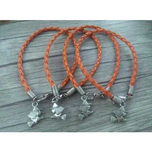 Leather braided rope Vintage Evil witch Pendant Bracelet&Bangles Jewelry Findings For Women Gift C163