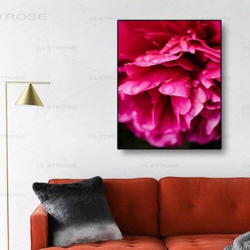 Red Peony Flower Dew Drops Hd Photography Fashion Living Room Decoration Wall Painting Frameless Canvas Printing Hd Poster