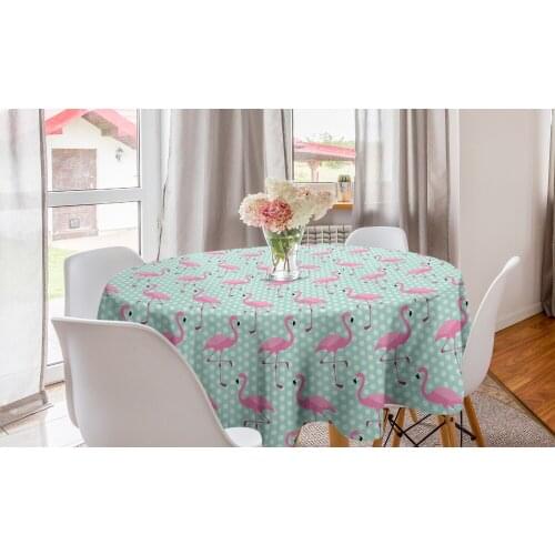 Pink Flamingo Round Tablecloth Birds of Hawaii Exotic Animals Circle Table Cloth Cover for Dining Room Kitchen Decor & Party