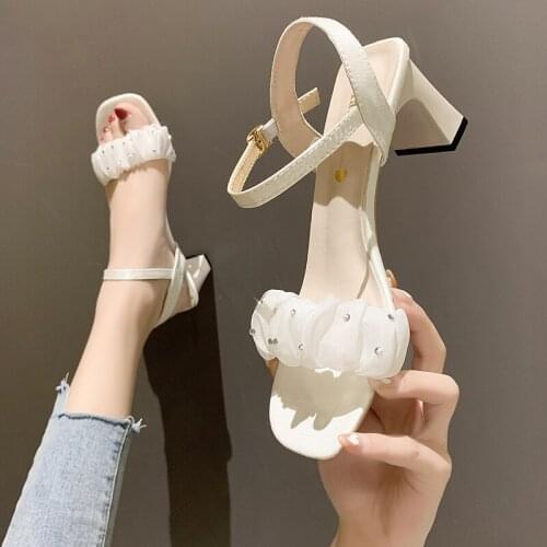 Fashion Crystal Summer Sandals Open Toe Women Sandles Thick Heel Shoes Gladiator Shoes Sandales Femme 2021