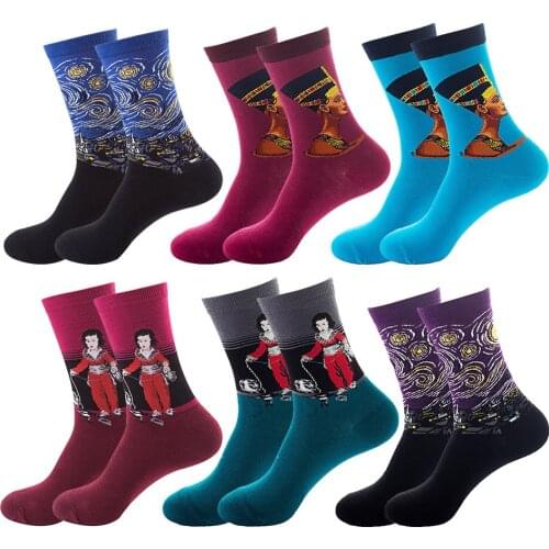 Men Cotton Retro Abstract Oil Painting Art Socks Van Gogh Starry Night Happy Funny Women Hip Hop Christmas Gift
