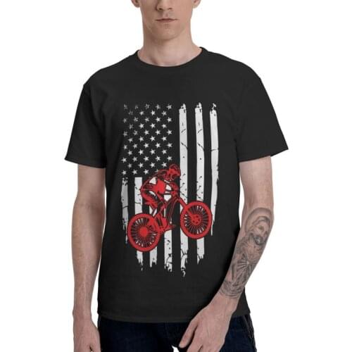 Male Mountain Bike American Flag 4th Of July T-Shirt Harajuku MTB Biking Cyclist Tshirt Short Sleeve T Shirt Homme Cotton Tee
