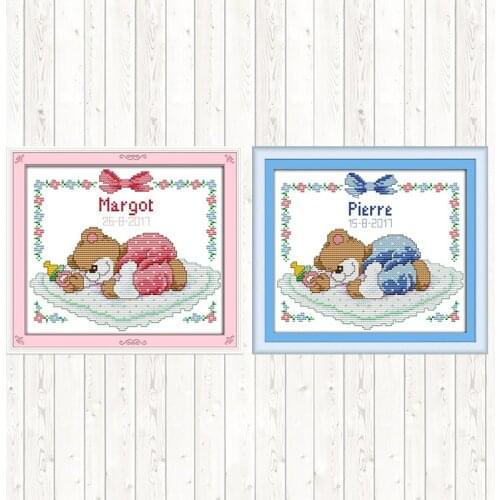 Sleeping Baby Bear Cross Stitch Kits DIY Needlework Crafts Cotton Thread Embroidery Needlework Set 14ct 11ct Count Print Canvas
