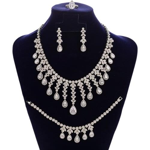 Jewelry Set HADIYANA Noble Ladies Wedding Bridal Necklace Earrings Ring Bracelet Set CN2037 Parure Bijoux Femme