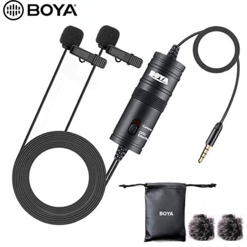 BOYA BY-M1DM Mic Phone Lavalier Camera Double head Microphone Lapel condensor Mic for xiaomi Collar iPhone Xs X Canon DSLR