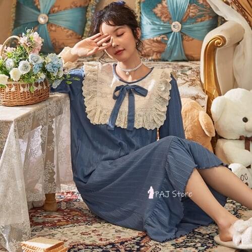 Girls Nightwear Dresses Large Sizes 5XL Princess White Dress Lace Womens Cotton Home Clothes Luxury Sleepshirt Sleeping Dress