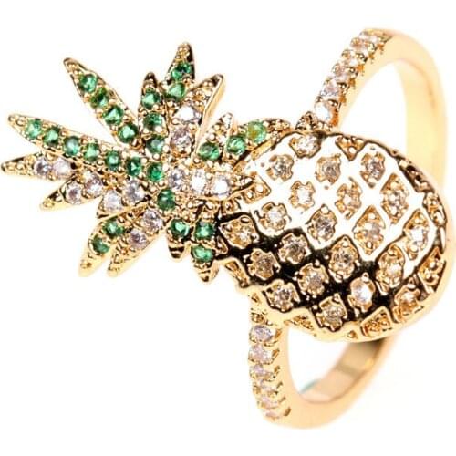 The new micro-inlaid crystal pineapple ring creative personality fruit shape open ring ladies fashion jewelry