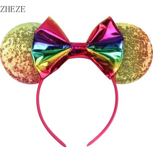 New Dot 5" Hair Bow 1.5CM Width Headwear Sequins Mouse Ears Headband For Children Festival Hairband Girls DIY Hair Accessories