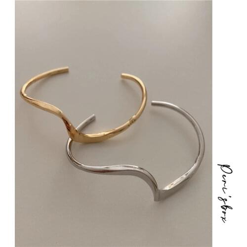 PerisBox Gold Silver Color Adjustable Irregular Smooth Wave Bracelet Unusual Minimalist Trendy Bracelets For Women Jewelry 2020