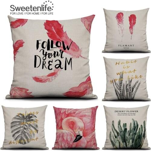 Sweetenlife 18in X 18in Pillowcase Flamingo Plant English Pattern Cushion Cover Creative Linen Throw Pillow Cover Drop Shipping