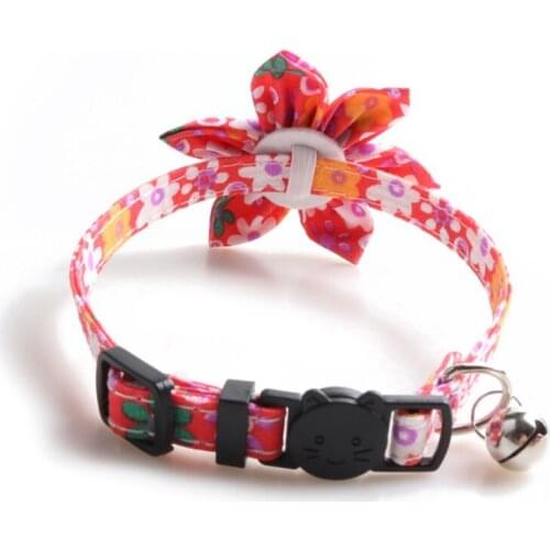 Adjustable Pet Flower Decor Collar Dog Cat Collar with Bell Easy Wear Buckle Lovely Dogs Cats Necklace