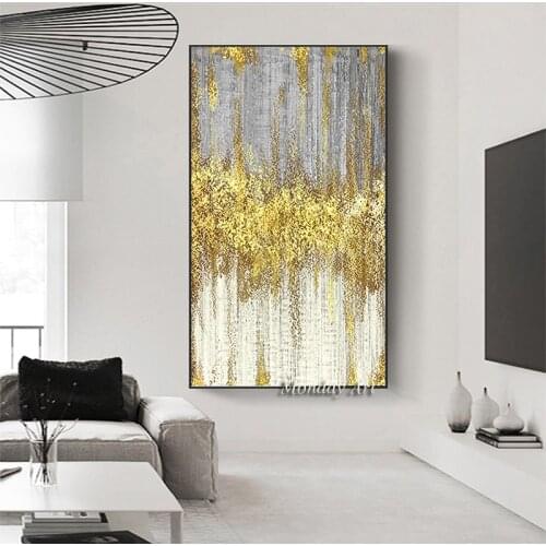 100% Hand Painted Abstract Mountain Landscape Wall Art Canvas Painting Golden Sun Art Poster Print Wall Picture for Living Room