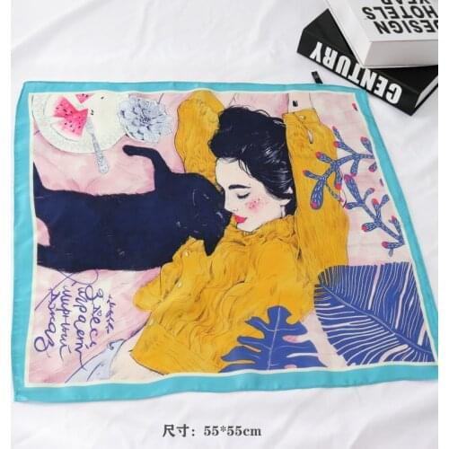 55cm*55cm cartoon cute scarves female small square characters design fashion scarf professional scarf women spring and summer
