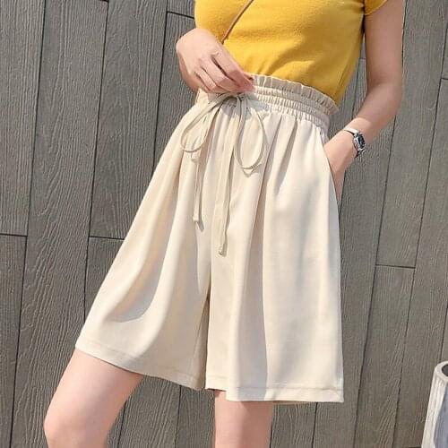 Knee Length Streetwear Wide Leg Shorts Skirt Shorts Women Elegant Loose Straight High Waist Feminino Elegant Midi Ladies Shorts