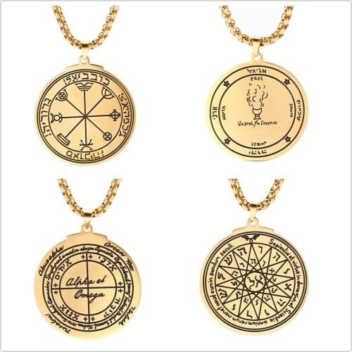 Skyrim Key of Solomon Necklaces Pentacle of the Sun Mercury Jupiter Alpha Master of EternityTalisman Stainless Steel Necklaces