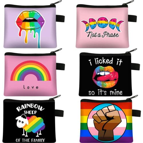 Pride Lgbt Gay Love Lesbian Rainbow Lips Coin Bag Bisexual Kawaii Purse Love Is Love Money Bags Pansexual Wallet Small Handbag