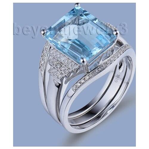 Vintage Set Rings Blue Topaz Engagement Rings With Diamonds In 14Kt White Gold Blue Topaz Jewellery R00322