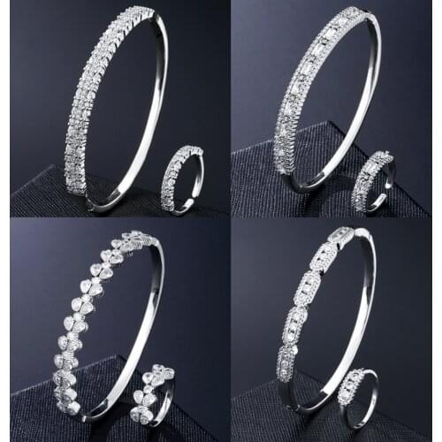 ZAKOL Vintage Micro Inlay Cubic Zirconia Shiny Classic Bracelet Ring Set for Women Anniversary Birthday Gift Jewelry FSSP1007