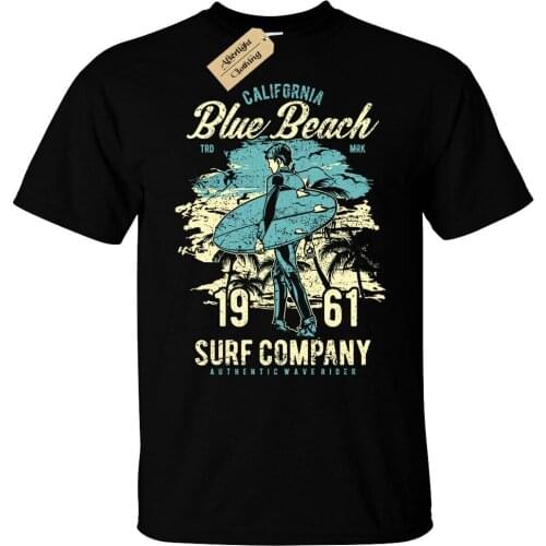 California T-Shirt Mens Blue Beach surf ocean surfing surfer top gift