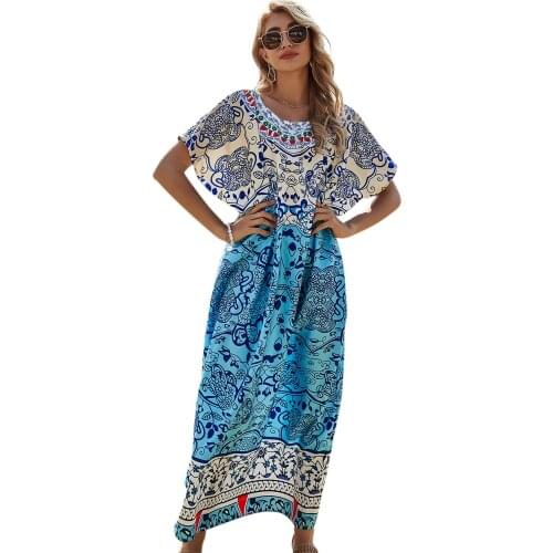 Womens Cover Up Loose Large Print Dress Casual Beach Swimwear