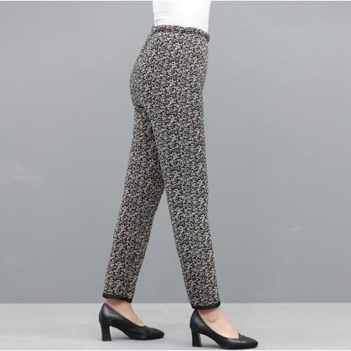2021 Women Autumn Winter New Middle Age Leggings Female Plus Thick Velvet High Elastic Waist Pant Lady Casual Print Trouser L278